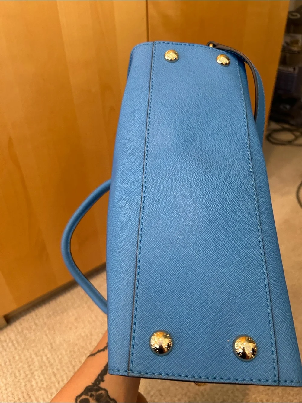 Michael Kors Electric Blue Saffiano Satchel with Gold Accent